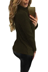 Sexy Green Turtleneck Lace Up Grommet V Plunge Sweater