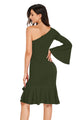 Sexy Green Twist and Ruffle Accent One Shoulder Prom Dress