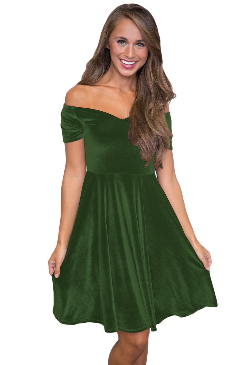 Green off the outlet shoulder skater dress