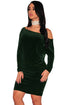 Sexy Green Velvet Off Shoulder Ruched Dress