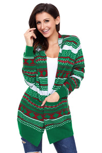 Sexy Green White Red Geometric Knit Christmas Cardigan