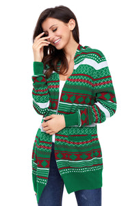 Sexy Green White Red Geometric Knit Christmas Cardigan
