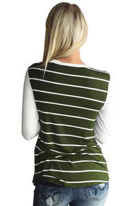 Sexy Green White Stripe Sequin Pocket Top