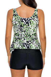 Sexy Greenish Dewdrop Print Blouson Tankini Swimsuit