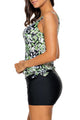 Sexy Greenish Dewdrop Print Blouson Tankini Swimsuit