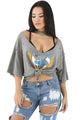 Sexy Grey 1967 Graphic Print Ripped Oversize Top