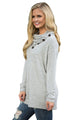 Sexy Grey Buttoned Cowl Neck Long Top