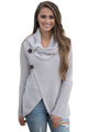 Sexy Grey Buttoned Wrap Cowl Neck Sweater