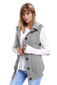 Sexy Grey Cable Knit Hooded Sweater Vest