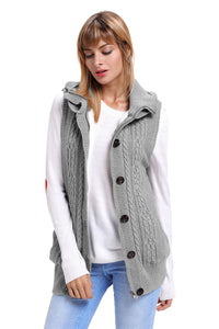 Sexy Grey Cable Knit Hooded Sweater Vest