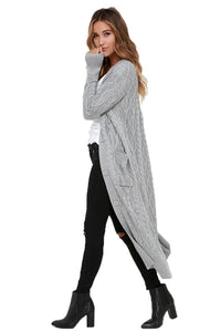 Sexy Grey Cable Knit Long Cardigan
