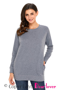 Sexy Grey Casual Pocket Style Long Sleeve Top
