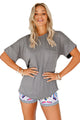 Sexy Grey Chic Relaxing Fit Pocket Front Hollow-out Blouse