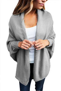 Sexy Grey Chunky Knit Open Front Dolman Cardigan