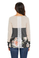 Sexy Grey Color Block Floral Patchwork Long Sleeve Blouse Top
