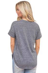 Sexy Grey Crisscross Detail Short Sleeve T-shirt