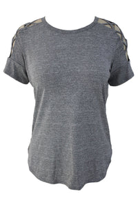Sexy Grey Crisscross Detail Short Sleeve T-shirt