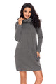 Sexy Grey Drawstring Cowl Neck Sweatshirt Dress