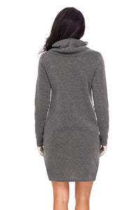 Sexy Grey Drawstring Cowl Neck Sweatshirt Dress