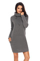 Sexy Grey Drawstring Cowl Neck Sweatshirt Dress