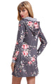 Sexy Grey Floral Print Drawstring Hoodie Dress