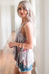 Sexy Grey Floral Print Flowy Tank Top