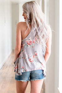 Sexy Grey Floral Print Flowy Tank Top