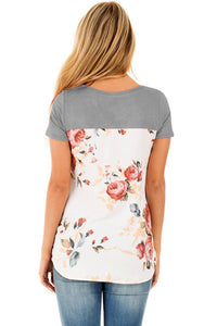 Sexy Grey Floral Print Lower Back T-shirt