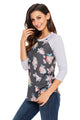 Sexy Grey Floral Print Raglan Sleeve Top