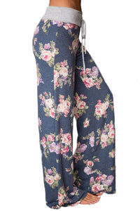 Sexy Grey Floral Terry Wide Leg Pants