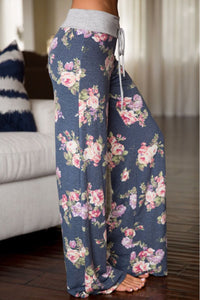 Sexy Grey Floral Terry Wide Leg Pants