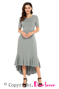 Sexy Grey Flowy Ruffles Short Sleeve Casual Dress