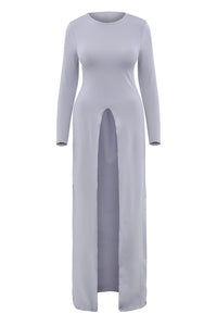 Sexy Grey High Front Slit Long Shirt Dress Top