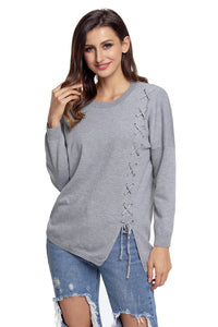 Sexy Grey Lace Up Side Lightweight Sweater