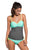 Sexy Grey Light Blue Colorblock 2pcs Tankini Swimsuit