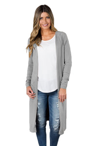 Sexy Grey Long Knitted Side Slit Open Cardigan