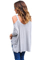Sexy Grey Long Sleeve Relaxed Fit Cold Shoulder Top