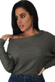 Sexy Grey Off Shoulder Lightweight Chunky Sweater