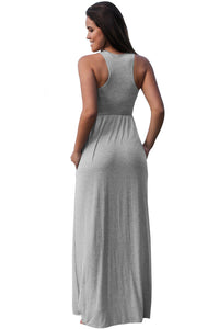 Sexy Grey Racerback Maxi Dress with Pockets