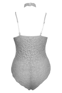 Sexy Grey Sheer Lace Choker Neck Teddy Lingerie