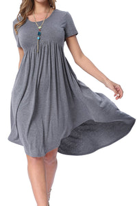 Sexy Grey Short Sleeve High Low Pleated Casual Swing Dress
