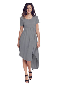Sexy Grey Short Sleeve High Low Pleated Casual Swing Dress