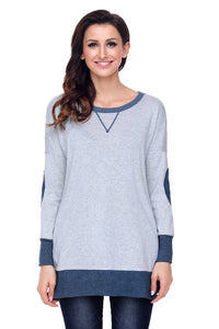 Sexy Grey Side Pocket Elbow Patch Colorblock Tunic