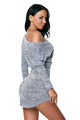 Sexy Grey Slouch Off Shoulder Long Sleeve Bodycon Dress