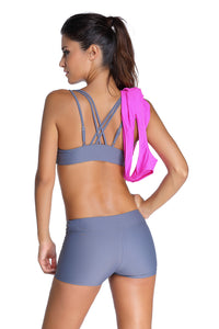 Sexy Grey Sports Bra Tankini Swimsuit with Rosy Vest