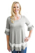 Sexy Grey Striped Color Block Half Sleeve Babydoll Tunic