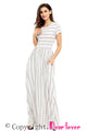 Sexy Grey Striped Ivory Short Sleeve Maxi Dress