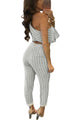 Sexy Grey Striped Ruffle Top and Pant Set