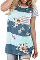 Sexy Grey White Colorblock Floral Striped Casual T-shirt