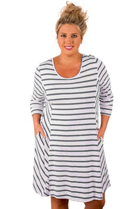 Sexy Grey White Stripes Relaxed Curvy Dress